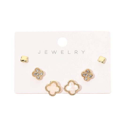 3Pairs - Quatrefoil Stud Earring Set