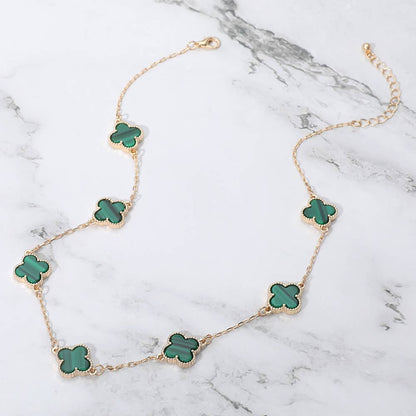 Quatrefoil Stone Station Necklace: Emerald,Gold