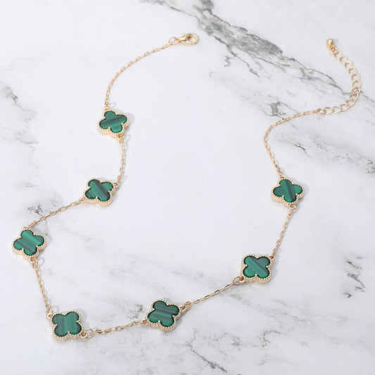 Quatrefoil Stone Station Necklace: Emerald,Gold