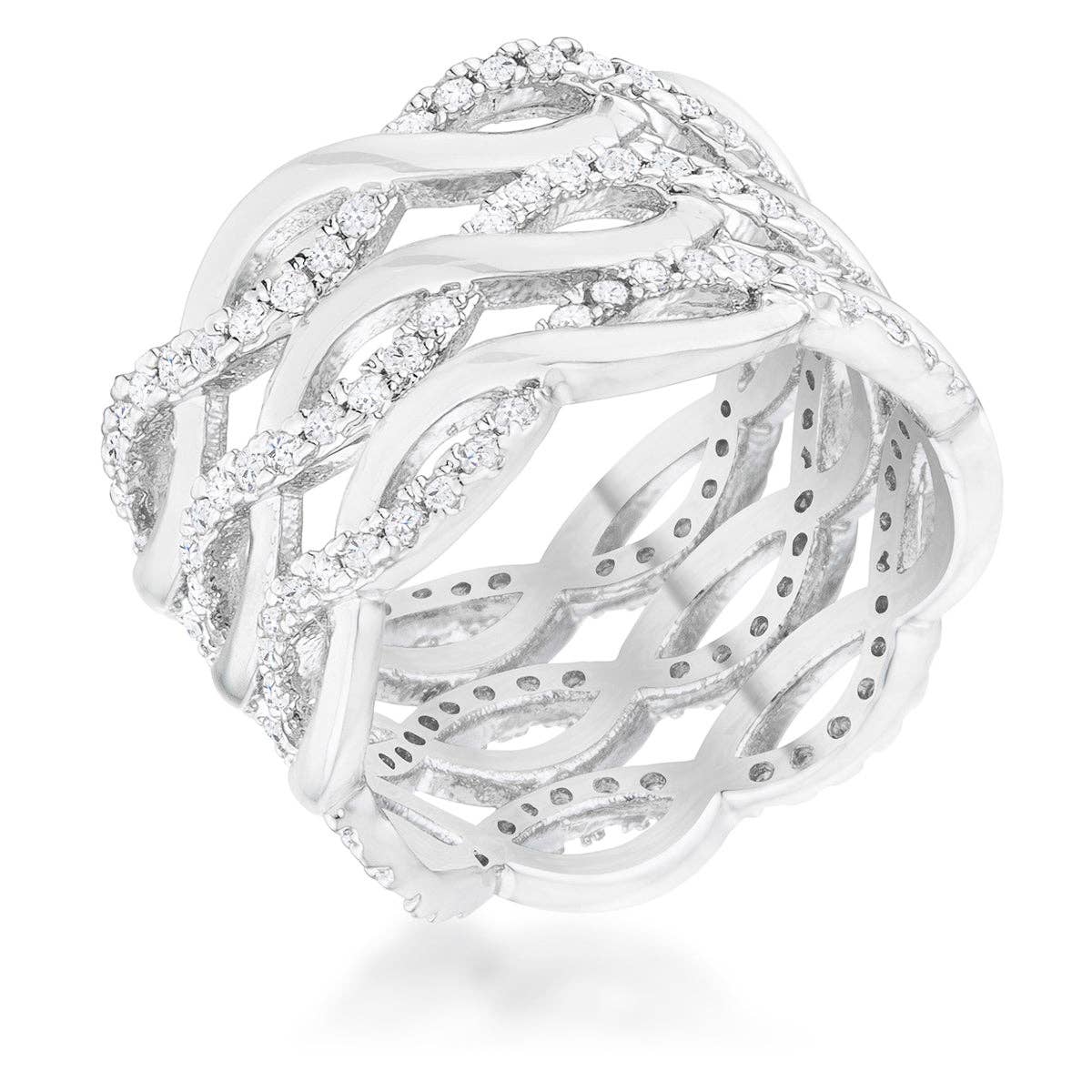 Contemporary 0.88ct CZ Rhodium Twist Wide Cocktail Ring: 6