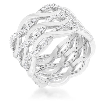 Contemporary 0.88ct CZ Rhodium Twist Wide Cocktail Ring: 6