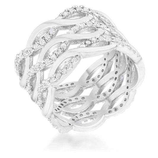 Contemporary 0.88ct CZ Rhodium Twist Wide Cocktail Ring: 9