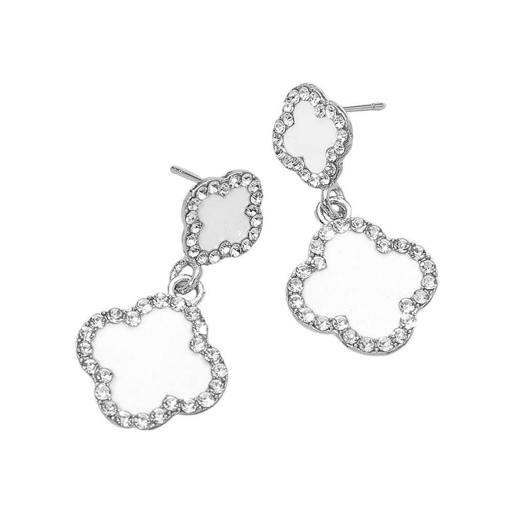 Rhinestone Pave Rim Quatrefoil Drop Earrings