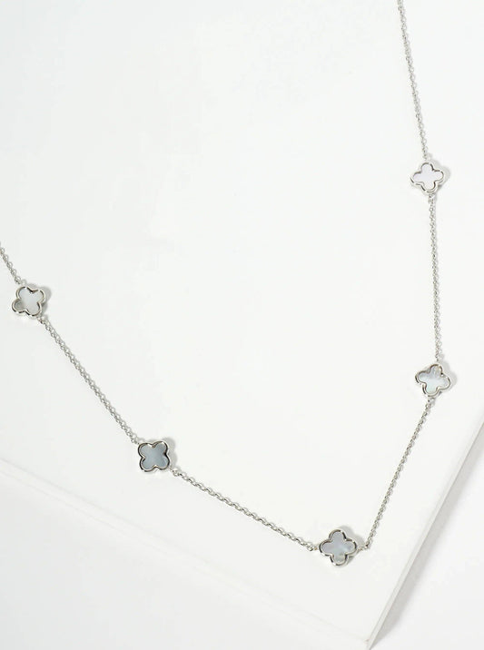 18K Gold Dipped Five 9Mm Quatrefoil Station Necklace: Rhodium-White