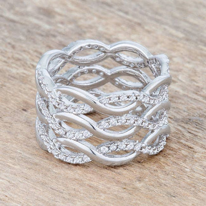 Contemporary 0.88ct CZ Rhodium Twist Wide Cocktail Ring: 6