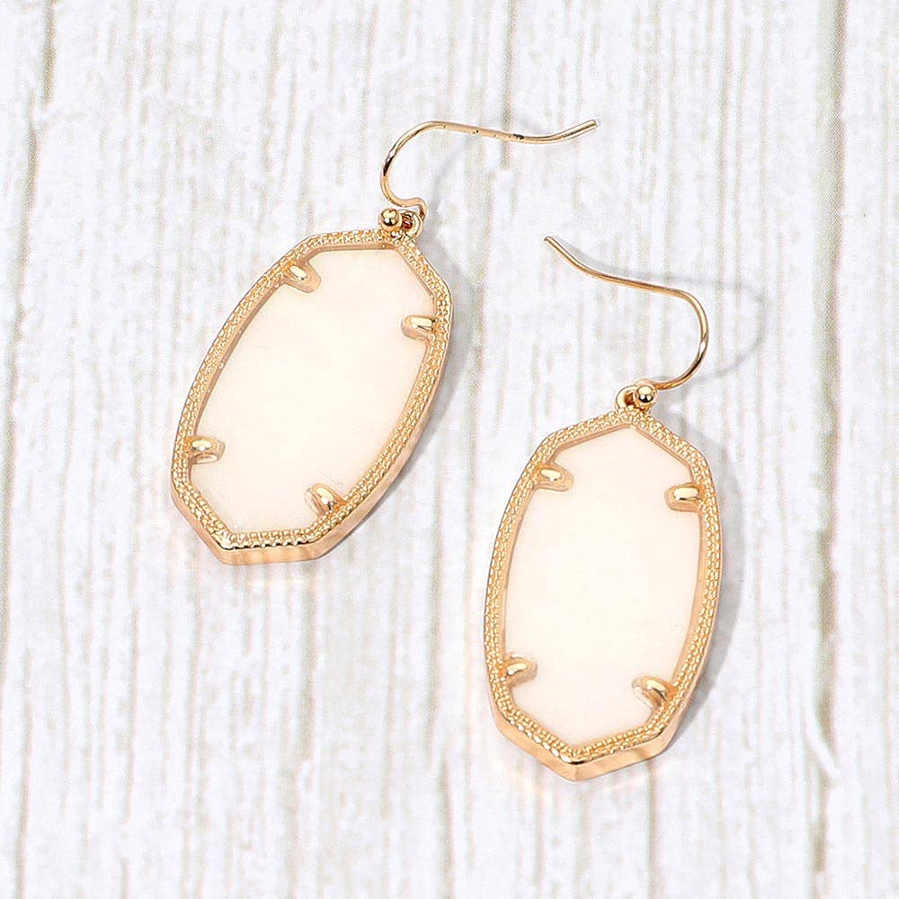 Hexagon Resin Frame Dangle Earrings: Gold Ivory