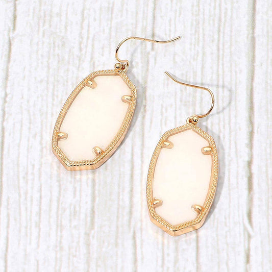 Hexagon Resin Frame Dangle Earrings: Gold Ivory