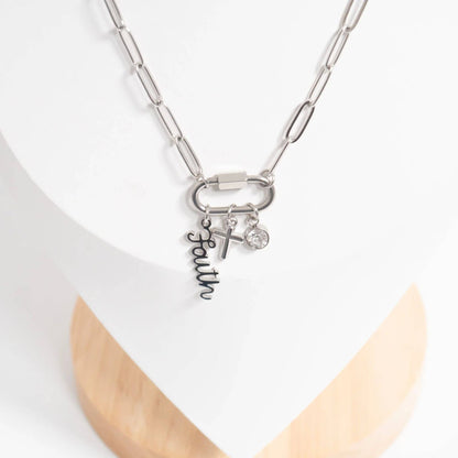 18K Gold PVD Stainless Steel Cross Carabiner Charm Necklace: Gold