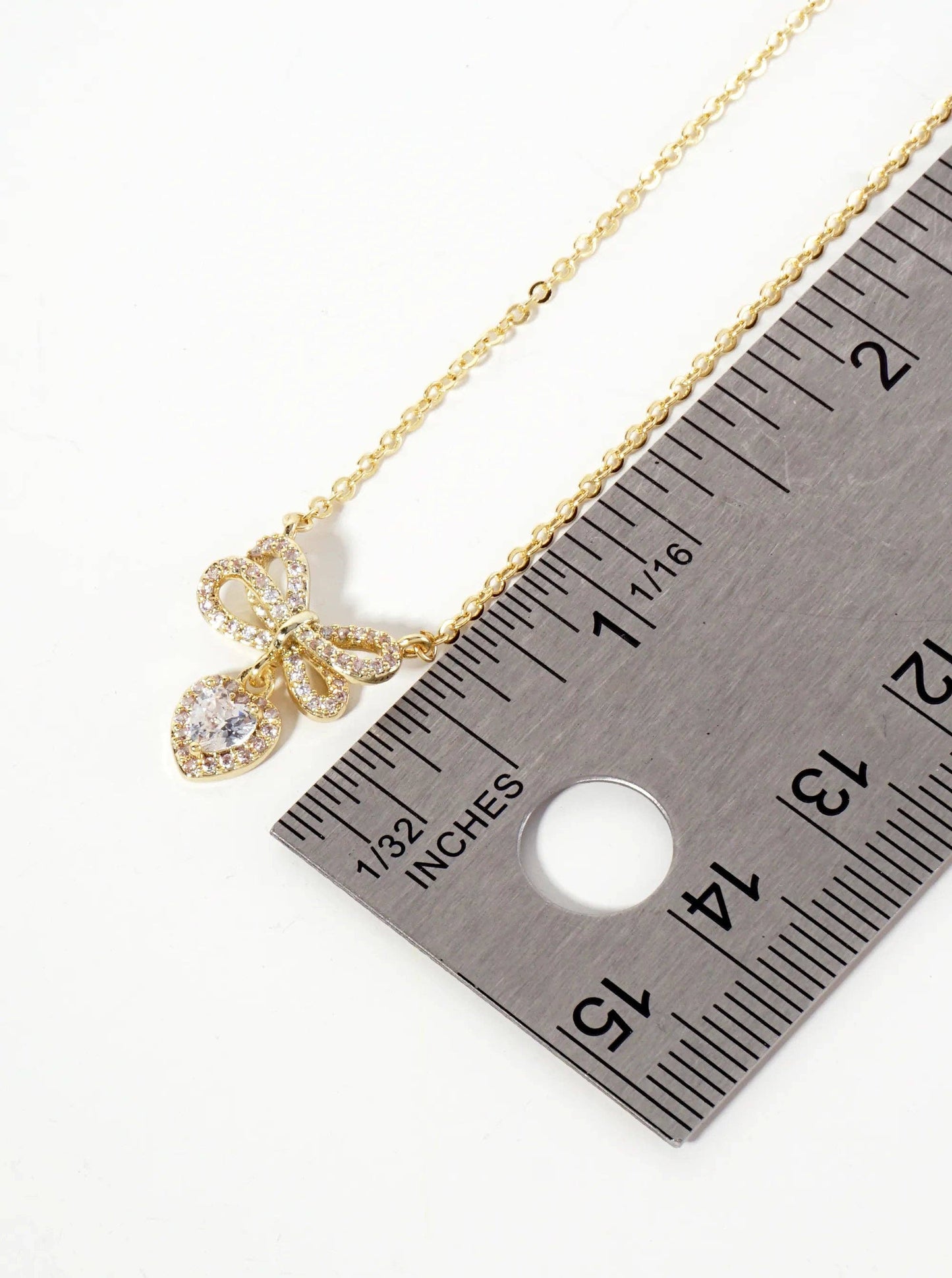 Heart CZ Drop Pave-Set CZ Brow Pendant 18K-Gold-Dipped Brass Necklace: Gold