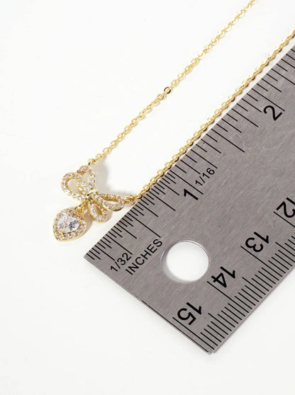 Heart CZ Drop Pave-Set CZ Brow Pendant 18K-Gold-Dipped Brass Necklace: Gold