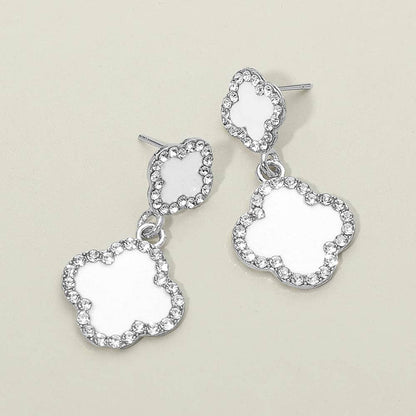Rhinestone Pave Rim Quatrefoil Drop Earrings