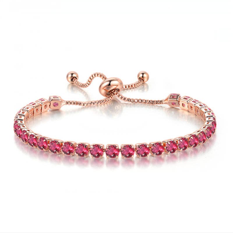 Birthstone Wedding Tennis Bracelet in Solid Copper: Silver / Colorless