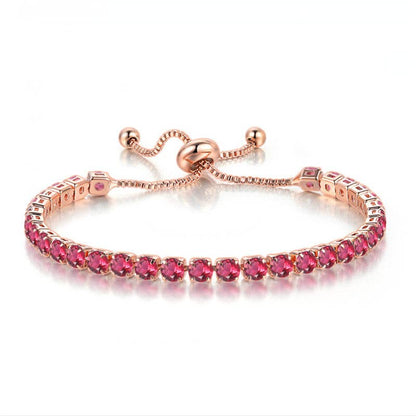 Birthstone Wedding Tennis Bracelet in Solid Copper: Silver / Pink
