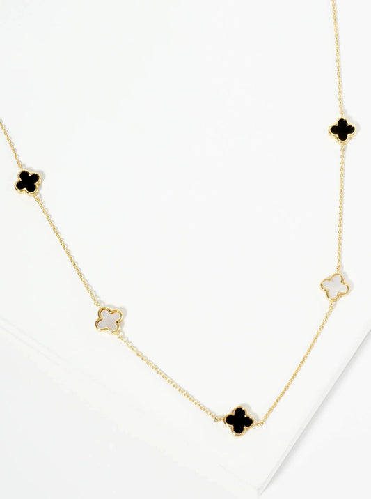 18K Gold Dipped Five 9Mm Quatrefoil Station Necklace: Gold-Black and White