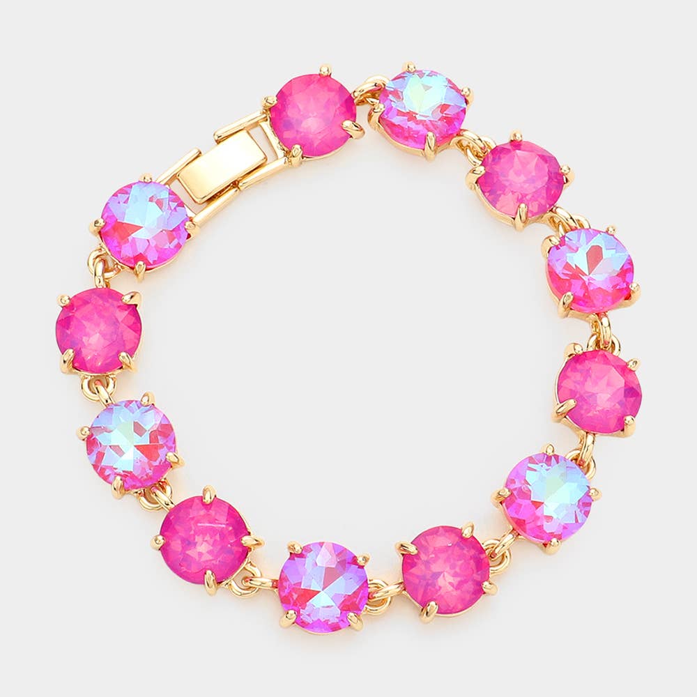 American USA Round Stone Link Evening Bracelet: Coral