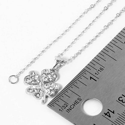 Stone Paved Mini Clover Pendant Necklace: Clear,Rhodium