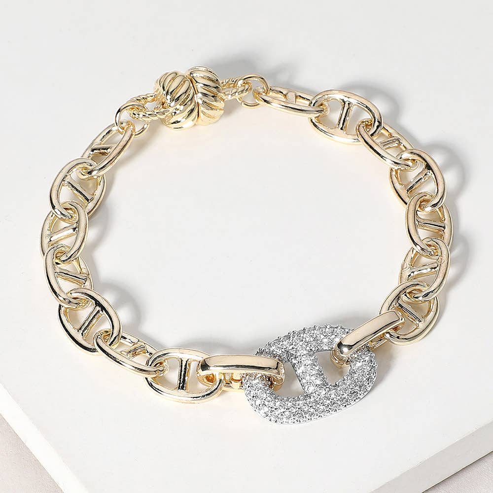 14K Gold Plated CZ Paved Mariner Link Magnetic Bracelet