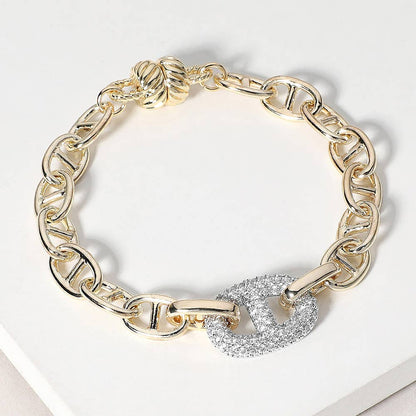 14K Gold Plated CZ Paved Mariner Link Magnetic Bracelet