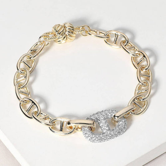 14K Gold Plated CZ Paved Mariner Link Magnetic Bracelet