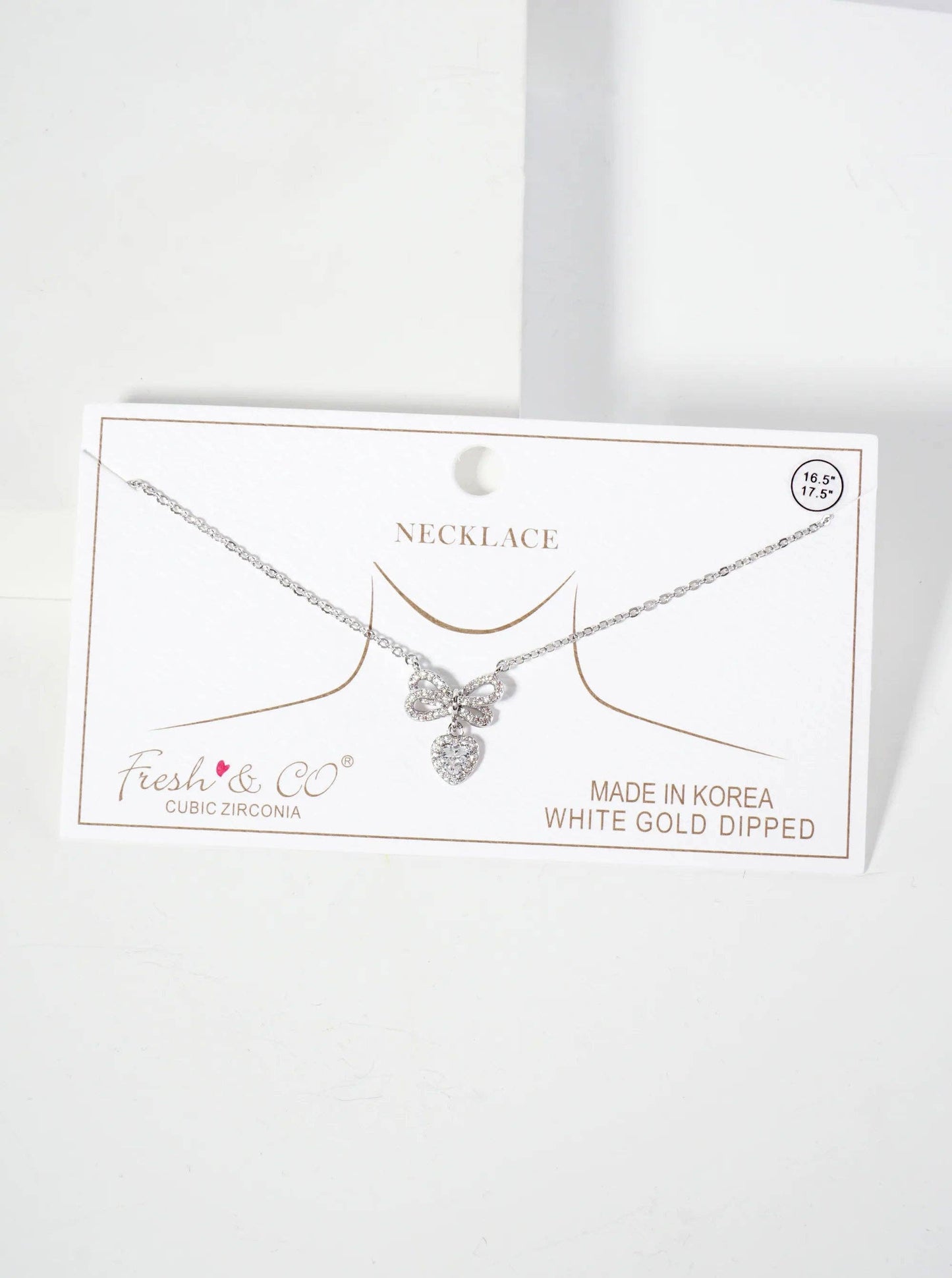 Heart CZ Drop Pave-Set CZ Brow Pendant 18K-Gold-Dipped Brass Necklace: Rhodium