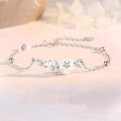 Dainty Mother Of Pearl Flower Charm Bracelet in Solid Copper