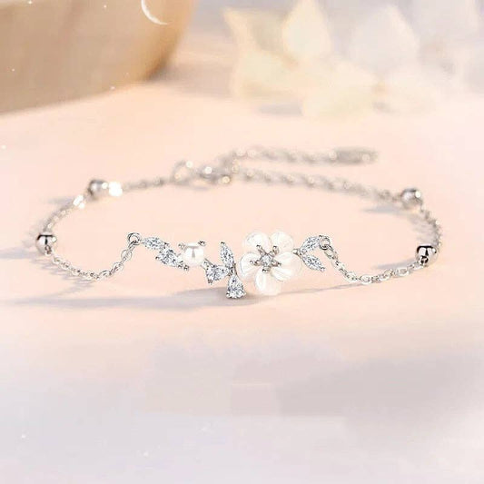 Dainty Mother Of Pearl Flower Charm Bracelet in Solid Copper