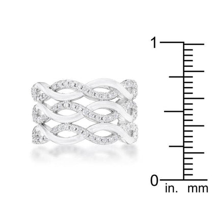 Contemporary 0.88ct CZ Rhodium Twist Wide Cocktail Ring: 6