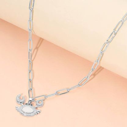 Stainless Steel Mother of Pearl CZ Stone Paved Crab Charm Pendant Paperclip Chain Necklace: Mother of Pearl,Silver