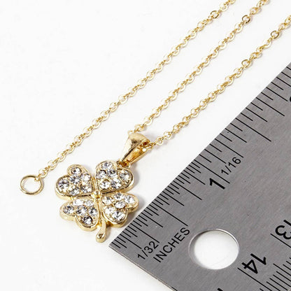 Stone Paved Mini Clover Pendant Necklace: Clear,Gold