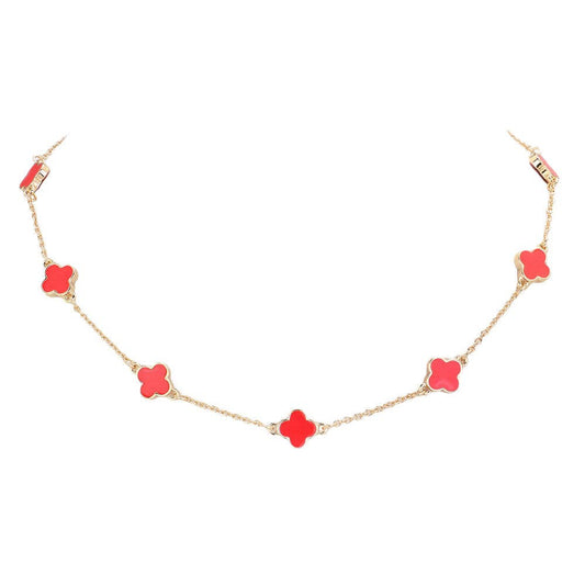 Quatrefoil Station Necklace: Red