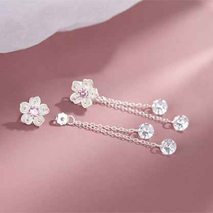 Cherry Blossom Flower Dangle Drop Earrings in Solid Copper
