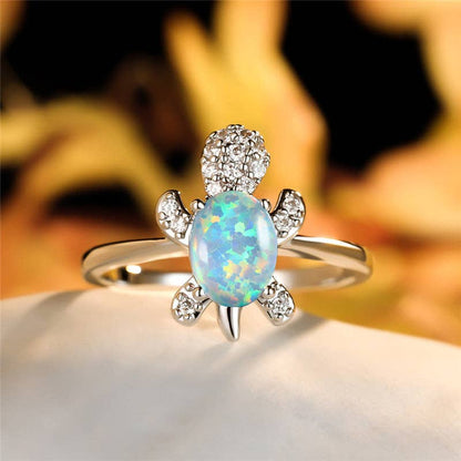 Colored Stone Sea Turtle Statement Ring in Solid Copper: 9 US / Rainbow