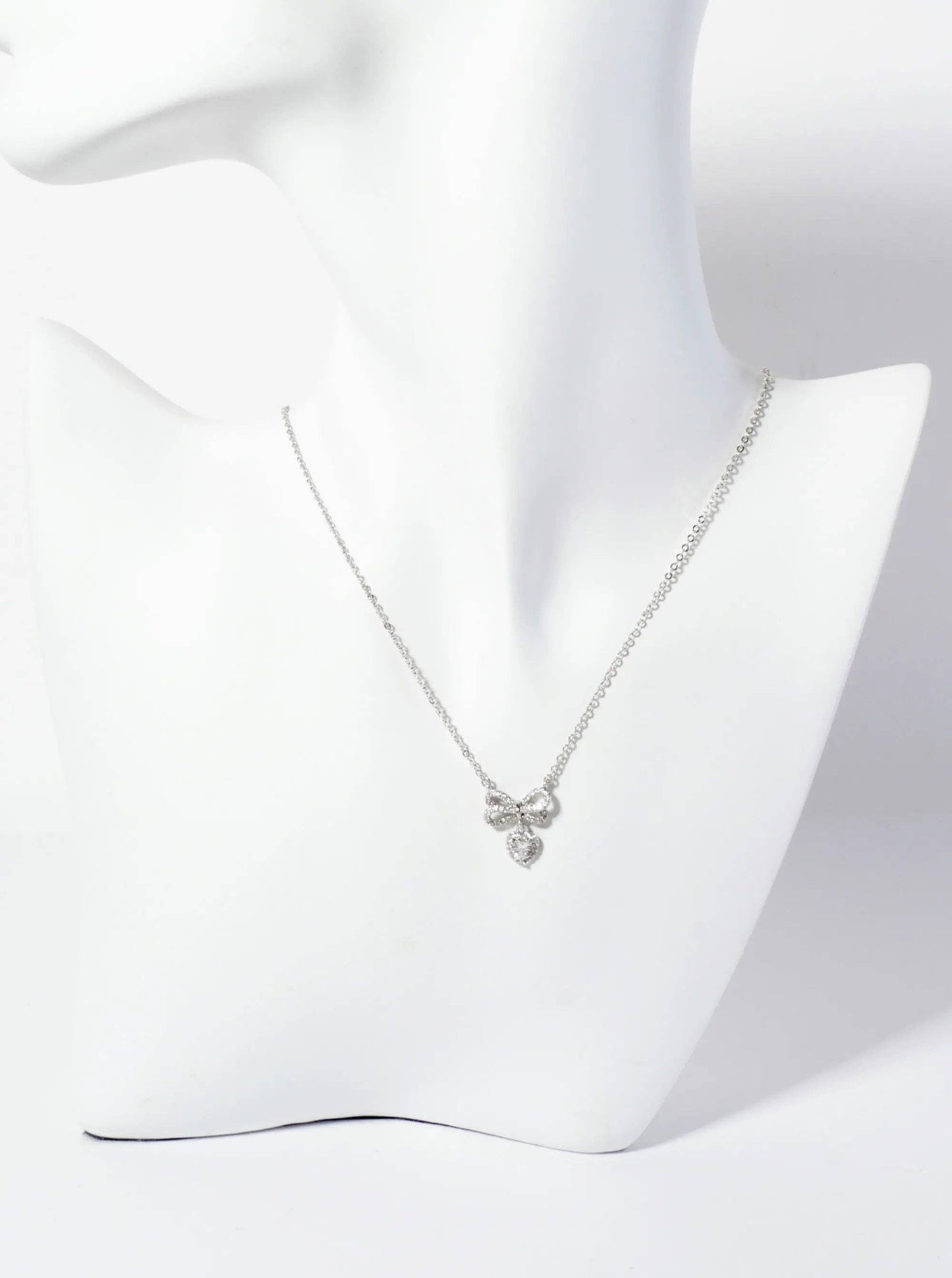 Heart CZ Drop Pave-Set CZ Brow Pendant 18K-Gold-Dipped Brass Necklace: Rhodium
