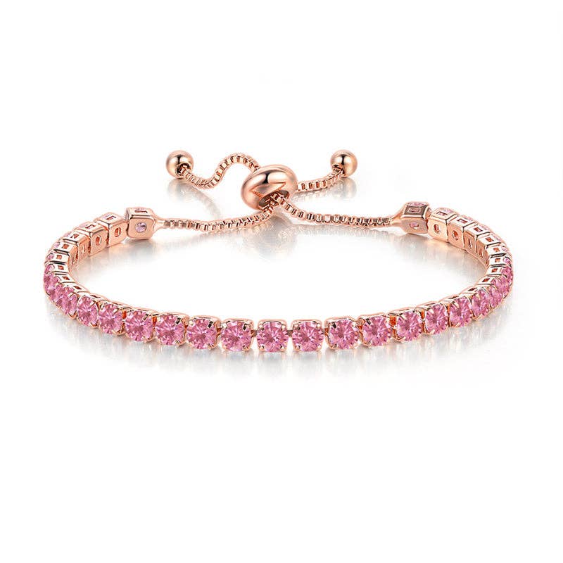 Birthstone Wedding Tennis Bracelet in Solid Copper: Silver / Colorless