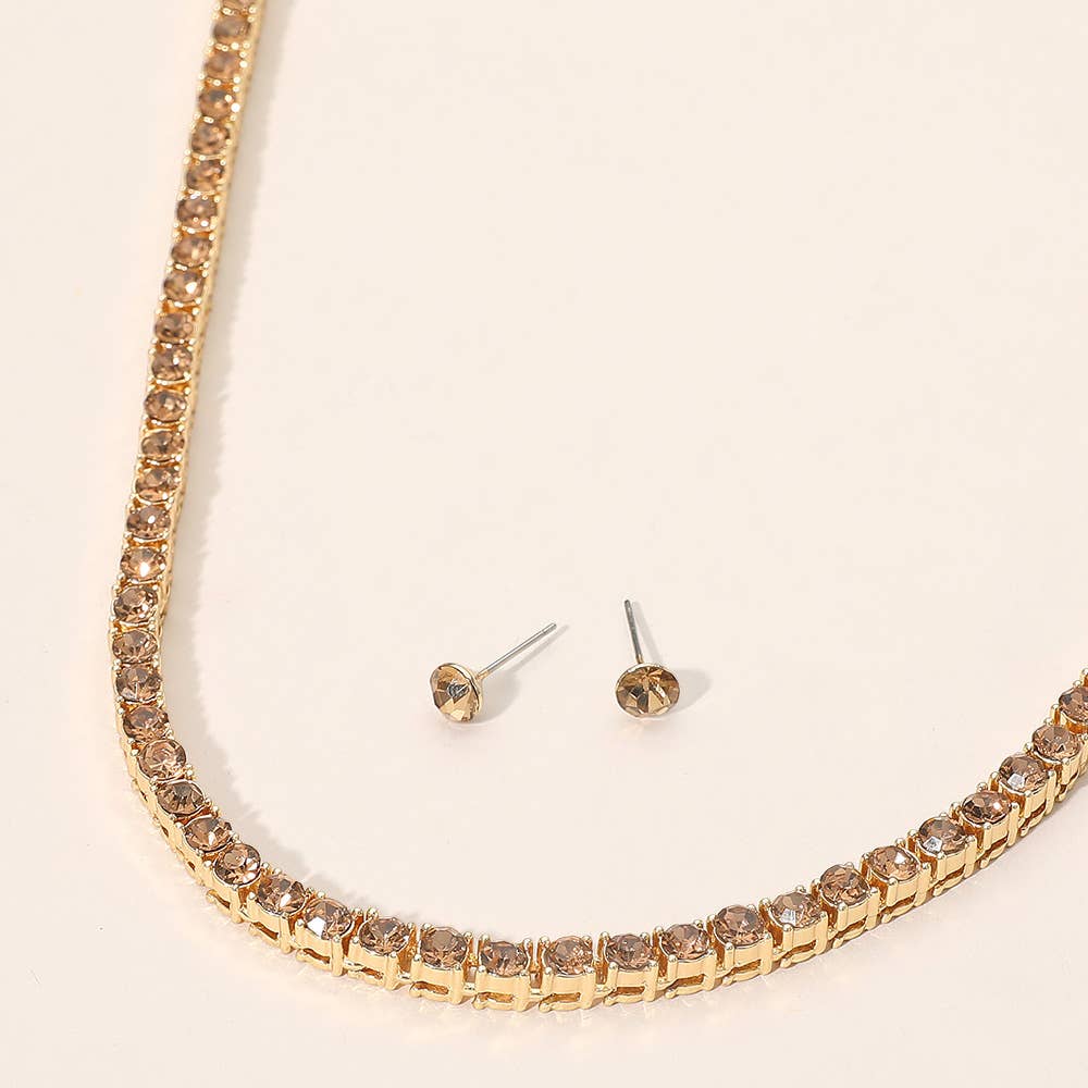 Rhinestone Tennis Chain Necklace: Topaz