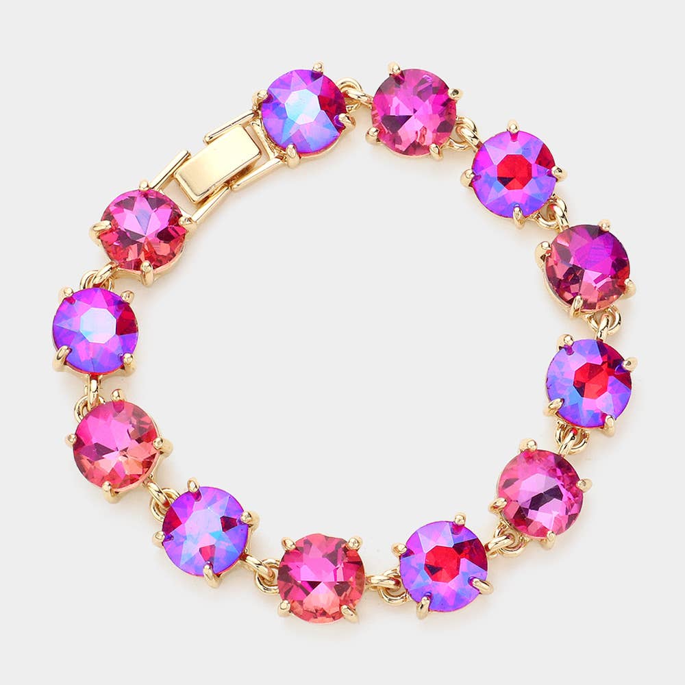 American USA Round Stone Link Evening Bracelet: Fuchsia,Multi