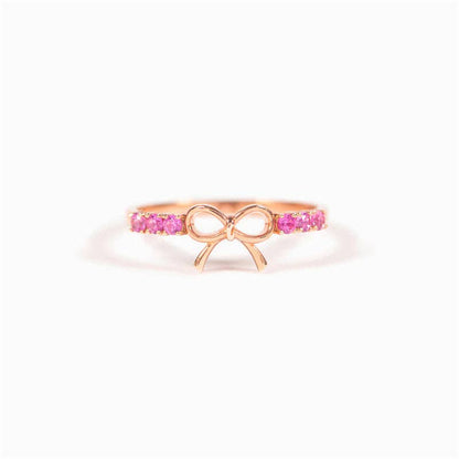 Dainty Pink Bow Tie Stacking Ring in 925 Sterling Silver: 6 US
