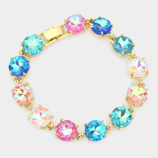 American USA Round Stone Link Evening Bracelet: Multi