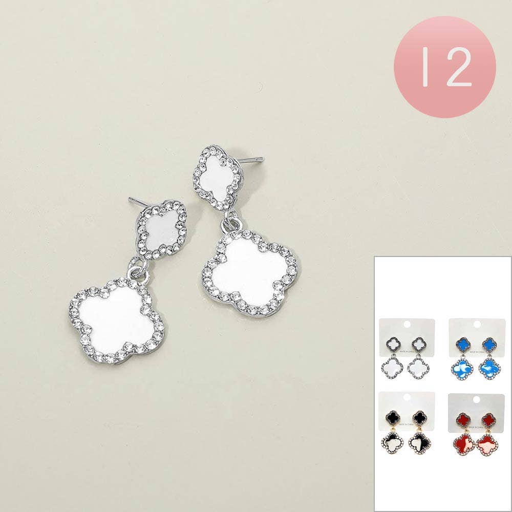 Rhinestone Pave Rim Quatrefoil Drop Earrings