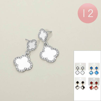Rhinestone Pave Rim Quatrefoil Drop Earrings