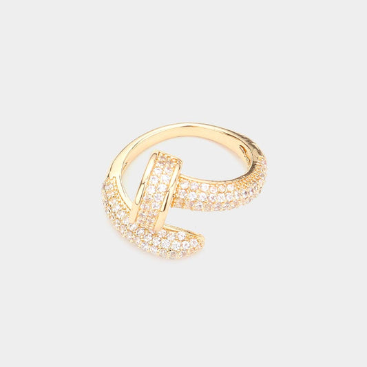 CZ Stone Pave Nail Ring: Yellow Gold